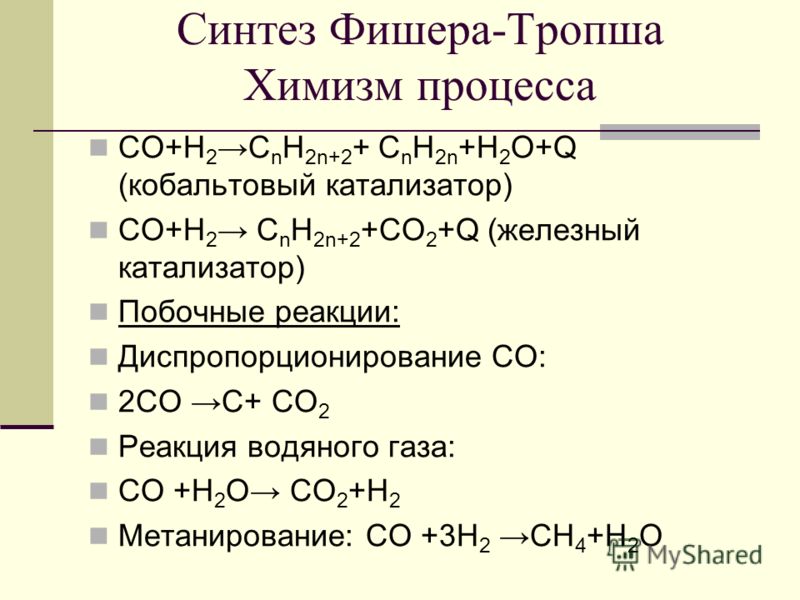 Синтез фишера тропша схема